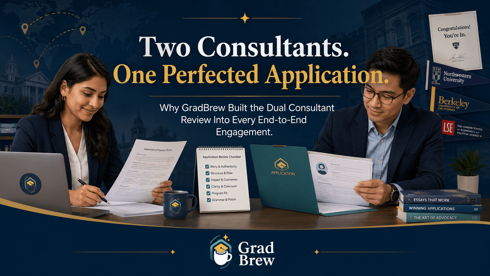 Two Consultants. One Perfected Application. Why GradBrew Built the Dual Consultant Review Into Every End-to-End Engagement